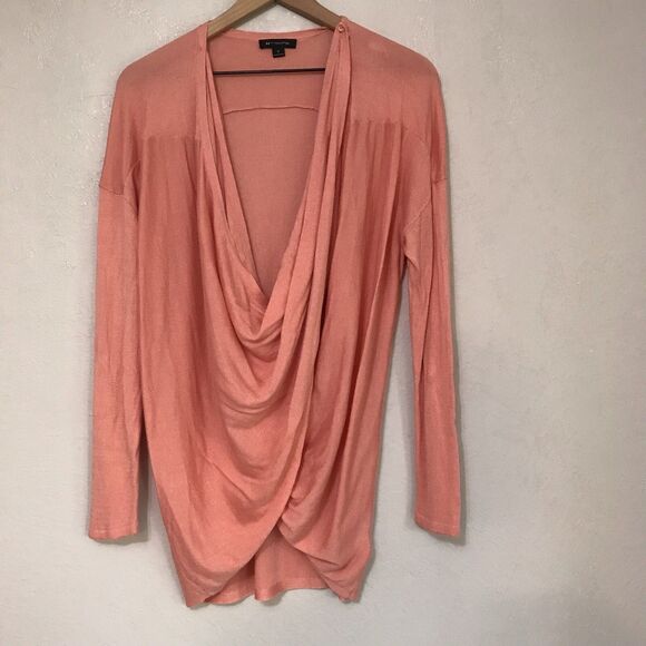 H By Halston TOP Women's Size S Oversized DRAPPED FRONT CORAL Sweater - Picture 1 of 7